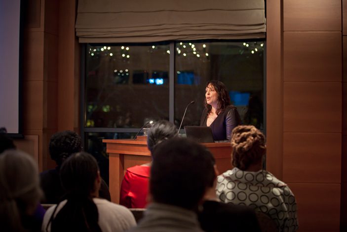 Professor Natasha Trethewey speaks at the James Weldon Johnson Institute launch.